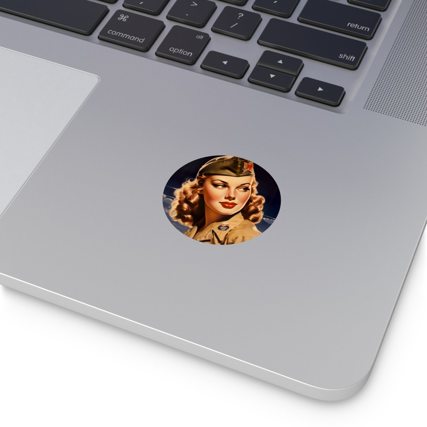 2" x 2" Round Vinyl Stickers. WW2 Pinup Girl Virginia. WW2. Pinups. Laptop Stickers. Water bottle. Car. Locker. Notebook. AI art.