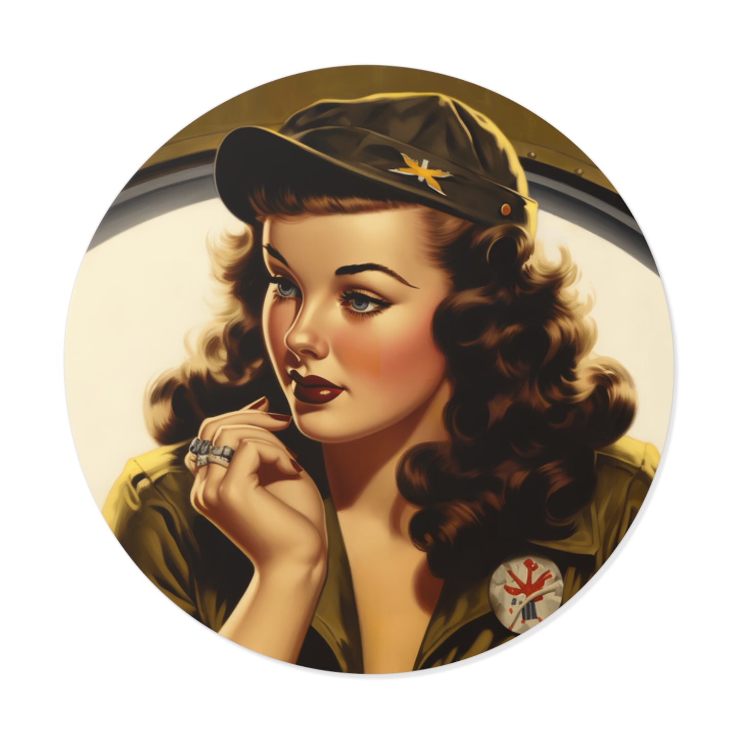2" x 2" Round Vinyl Stickers. WW2 Pinup Girl Barbara. WW2. Pinups. Laptop Stickers. Water bottle. Car. Locker. AI Art.