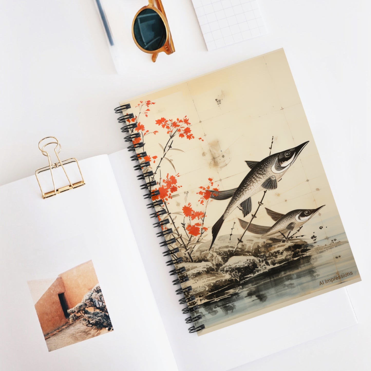 Spiral Notebook - Ruled Line. Japanese Fish.