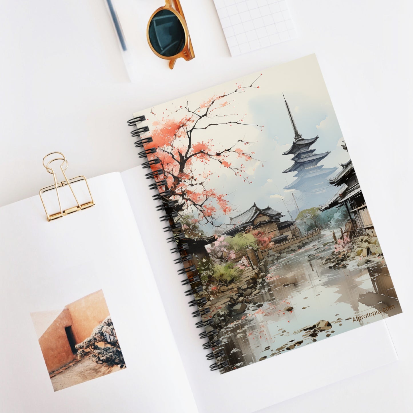 Spiral Notebook - Ruled Line. Japanese Village.
