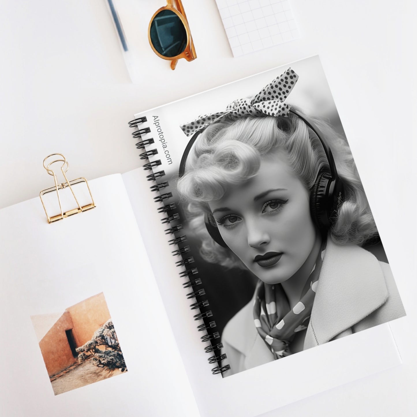 Spiral Notebook - Ruled Line. 1950's Headphones.