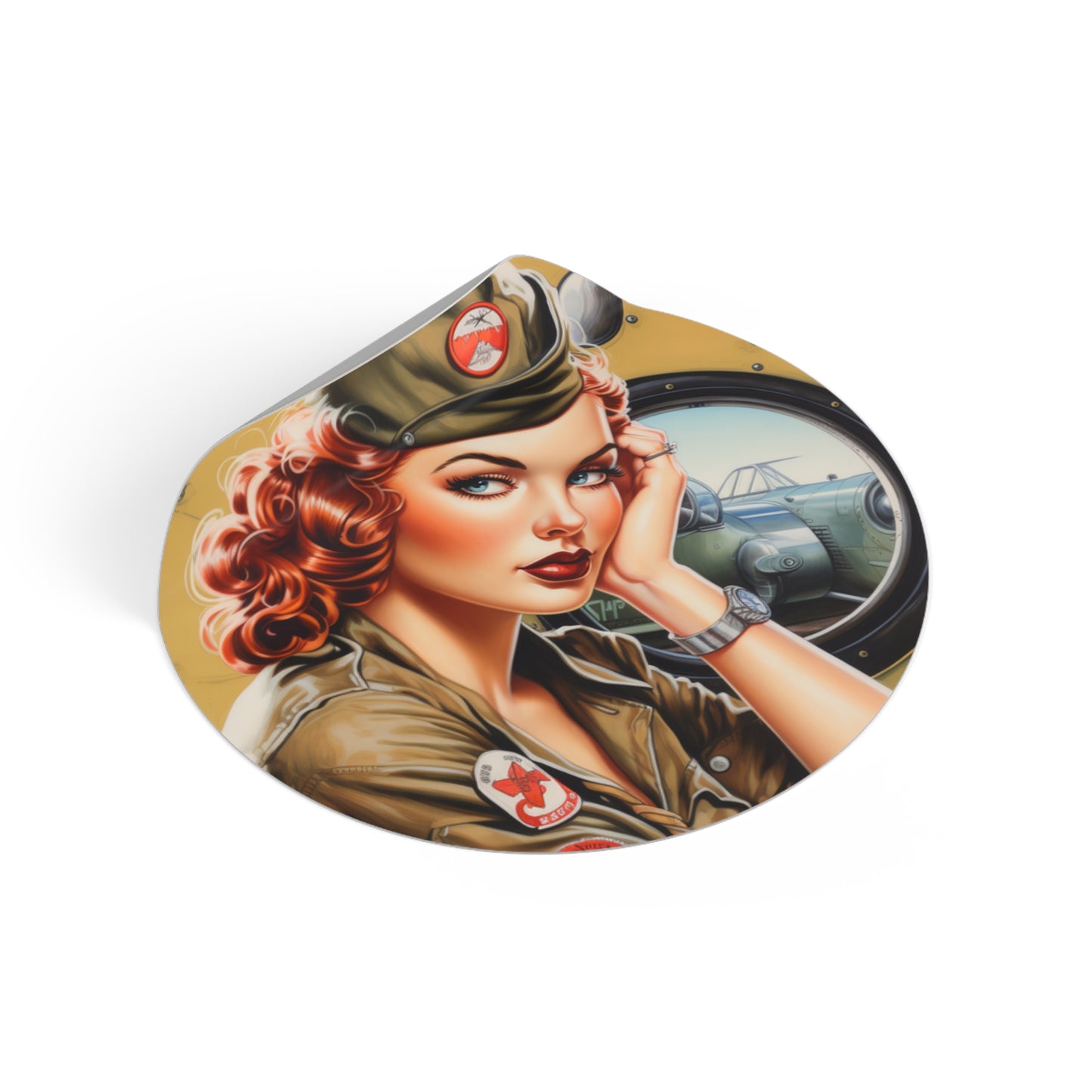 2" x 2" Round Vinyl Stickers. WW2 Pinup Girl Veronika. WW2. Pinups. Laptop Stickers. Water bottle. Car. Locker. Notebook. AI art.