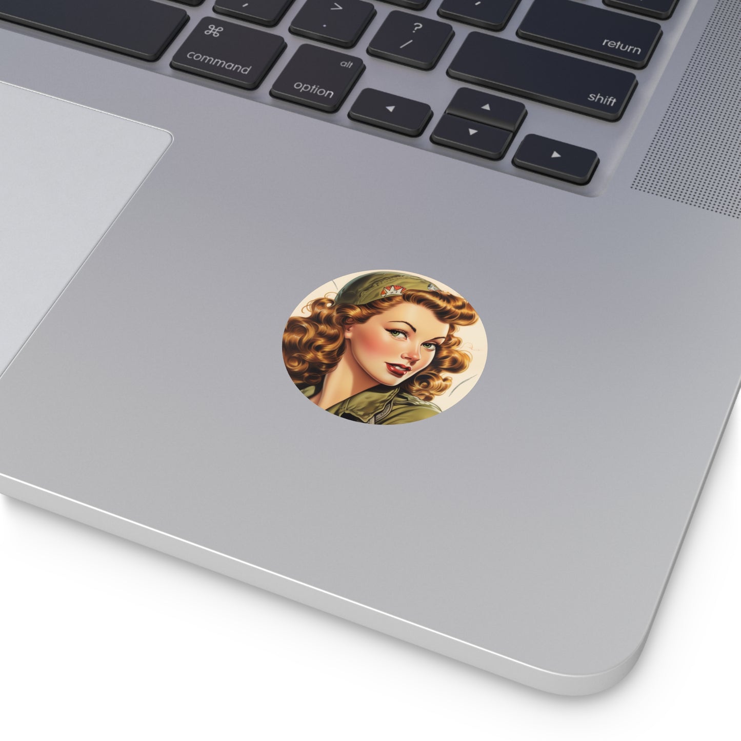 2" x 2" Round Vinyl Stickers. WW2 Pinup Girl Helen. WW2. Pinups. For your laptop, car, water bottle, locker, notebook. AI Art.