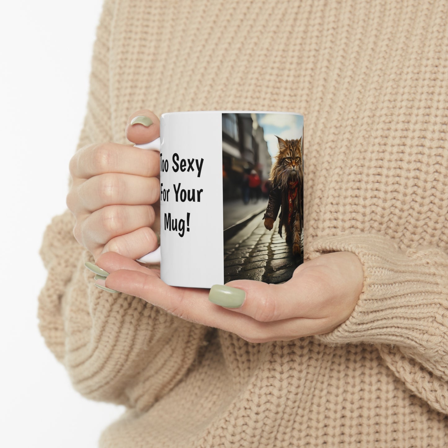 Sexy Cat Coffee Mug. Cats. Cool. AI Art. Artificial Intelligence Gift. Ceramic Mug 11oz.