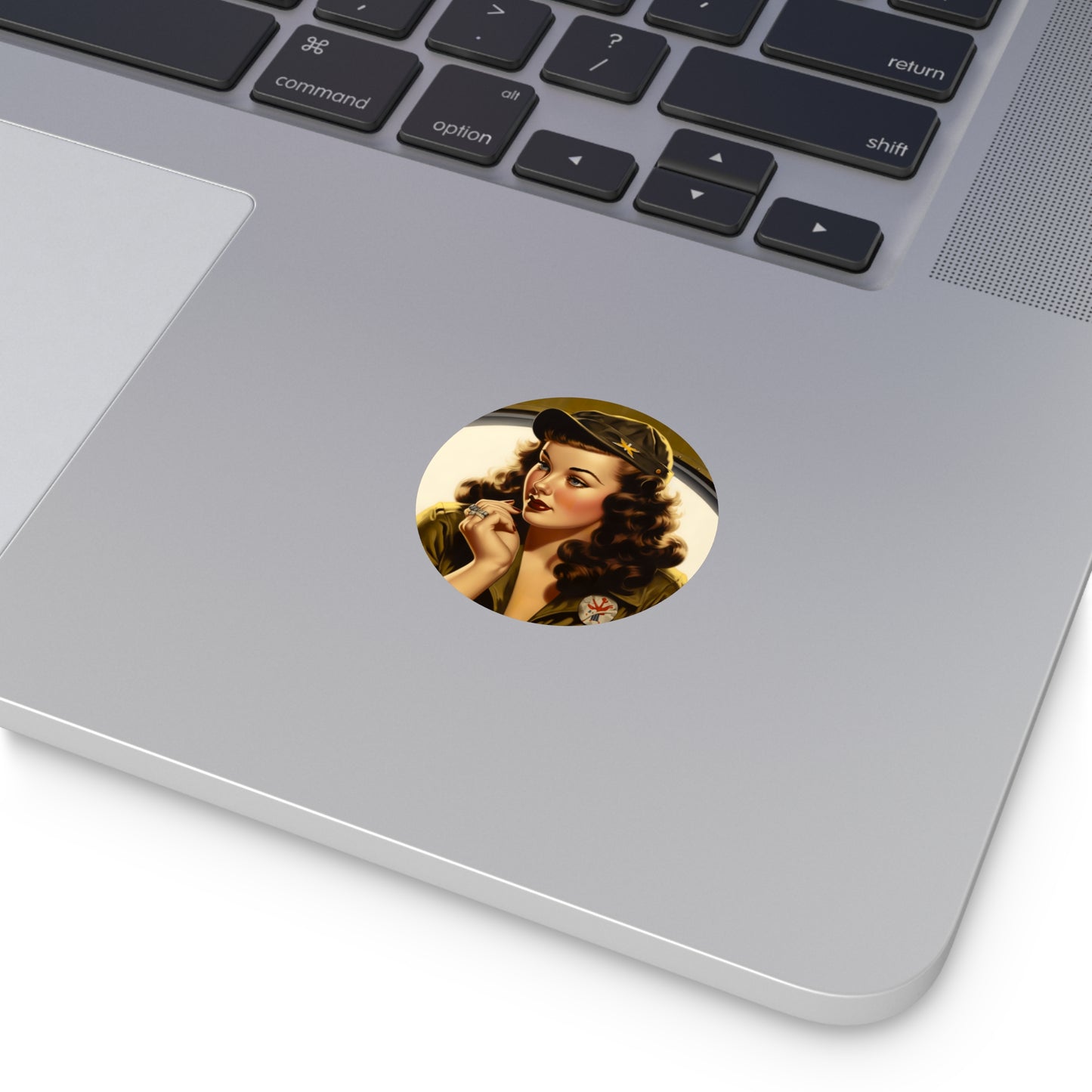 2" x 2" Round Vinyl Stickers. WW2 Pinup Girl Barbara. WW2. Pinups. Laptop Stickers. Water bottle. Car. Locker. AI Art.