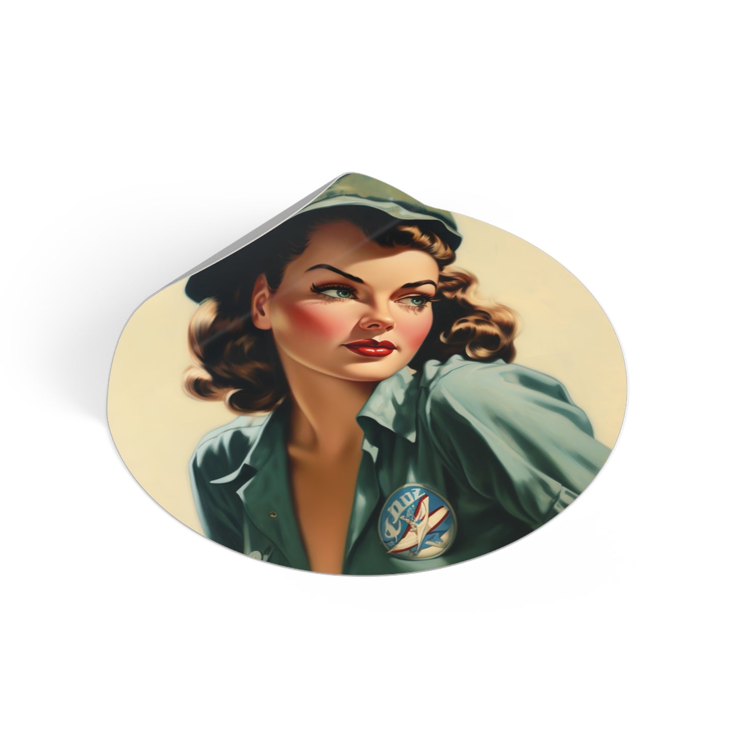 2" x 2" Round Vinyl Stickers. WW2 Pinup Girl Alice. WW2. Pinups. Laptop Stickers. Water bottle. Car. Locker. Notebook. AI art.