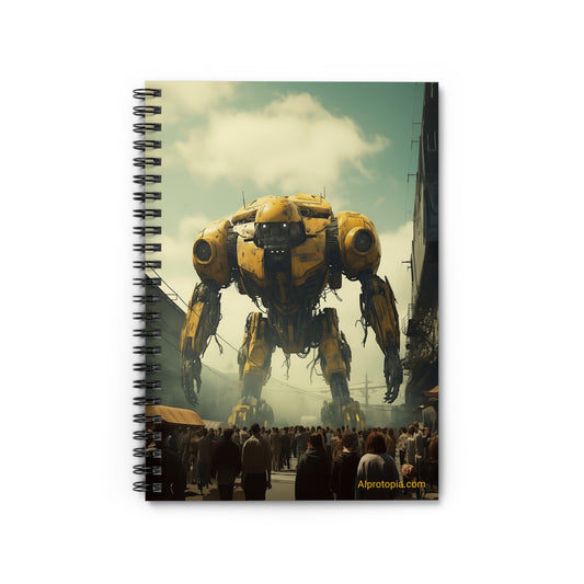 Giant Mech Spiral Notebook. AI art. Robot. Robotics. Mech Warrior. Dystopian.