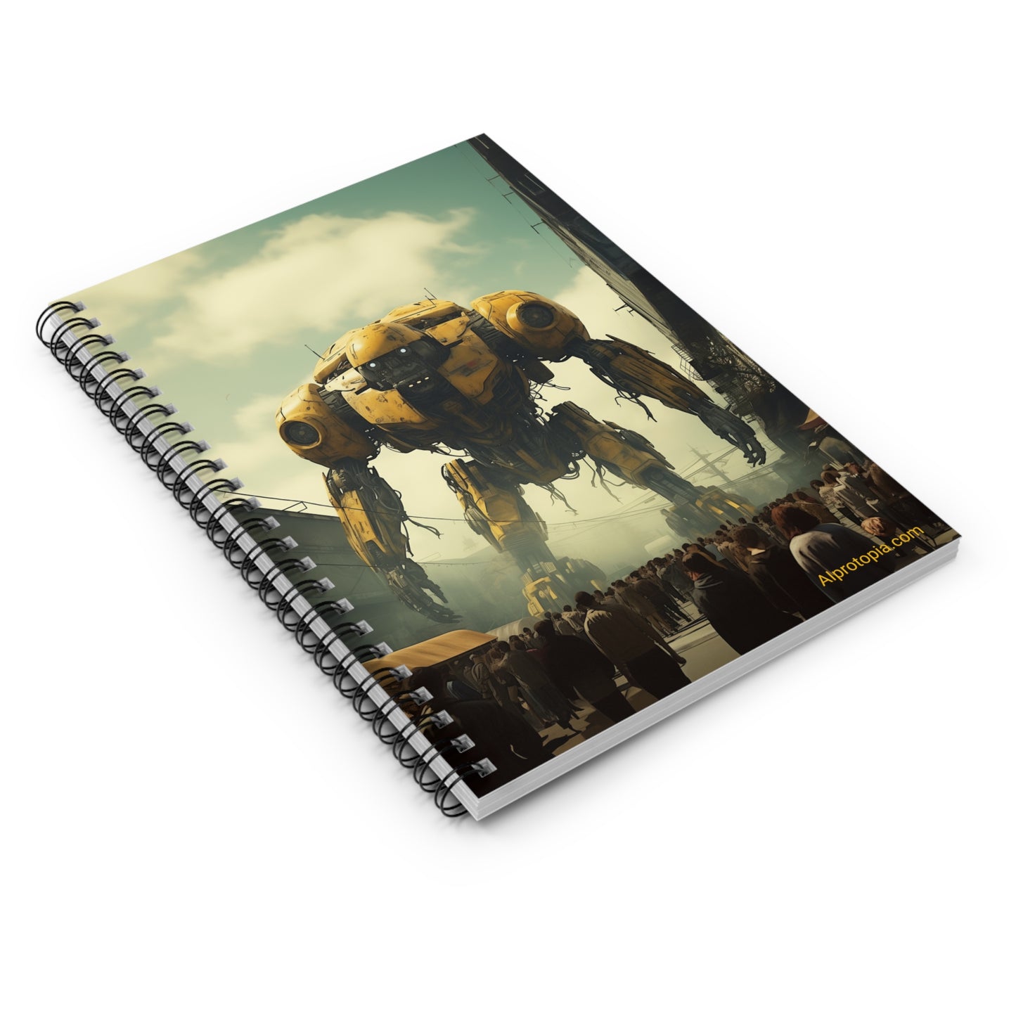 Giant Mech Spiral Notebook. AI art. Robot. Robotics. Mech Warrior. Dystopian.