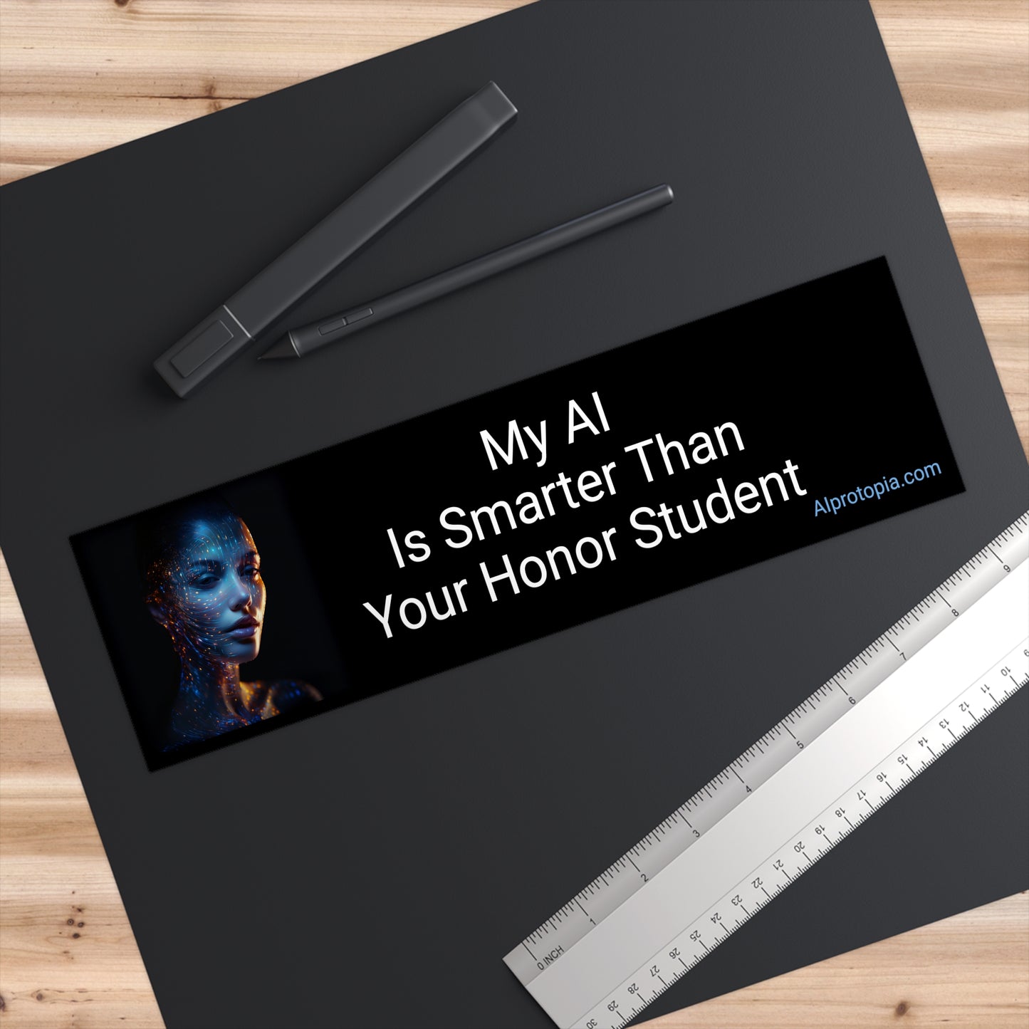 Bumper Sticker 11.5" x 3". My AI Is Smarter Than Your Honor Student. Stickers. AI.