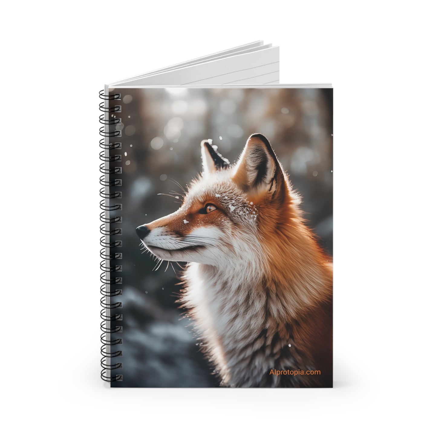 Fox in Snow Spiral Notebook - Ruled Line. Fox. AI Art. AI Notebook. AI Notepad. Animals.