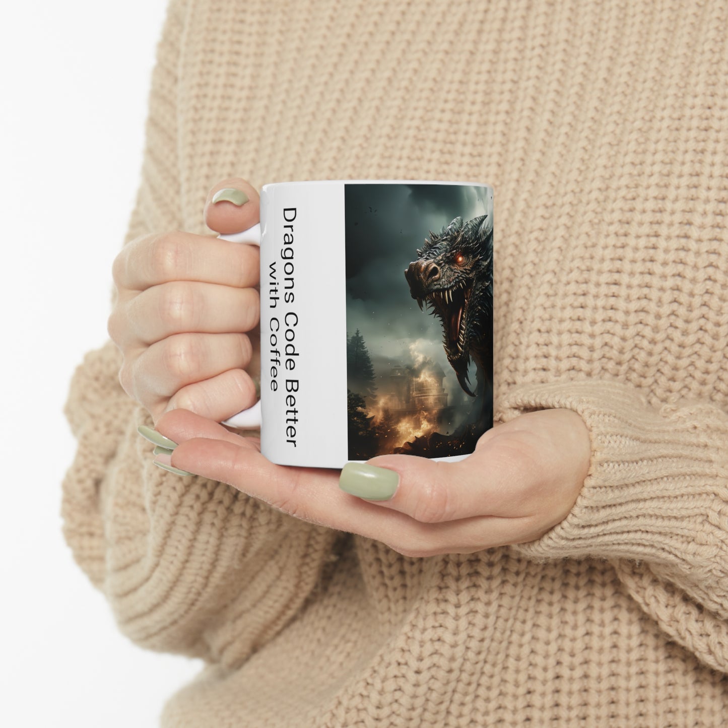 Dragons Code Better with Coffee. AI Coffee Mug. AI Gift. Machine Learning Gift. Artificial Intelligence Gift. Ceramic Mug 11oz.