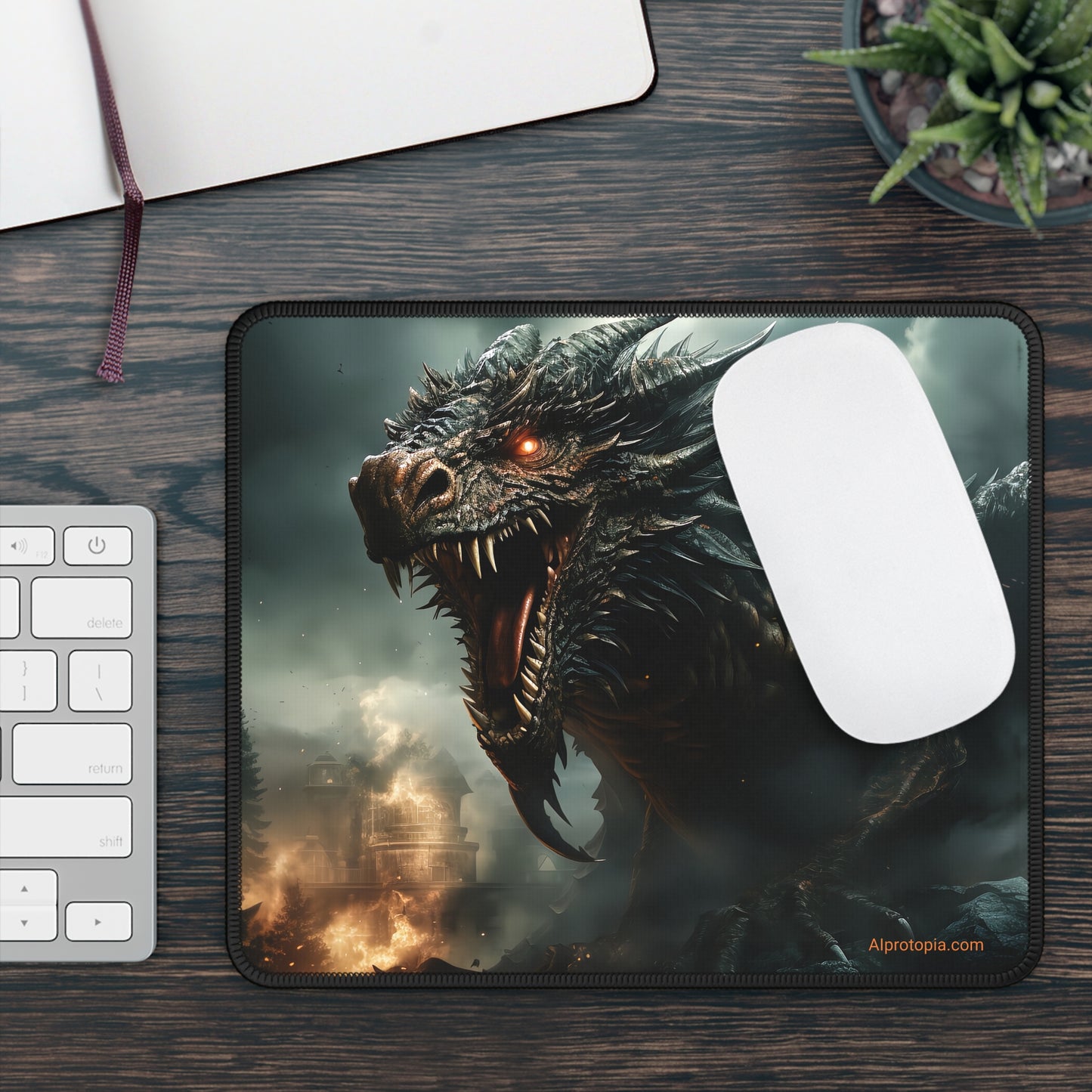 Dragon Fire Mouse Pad. Dragons. Fantasy. AI Art.