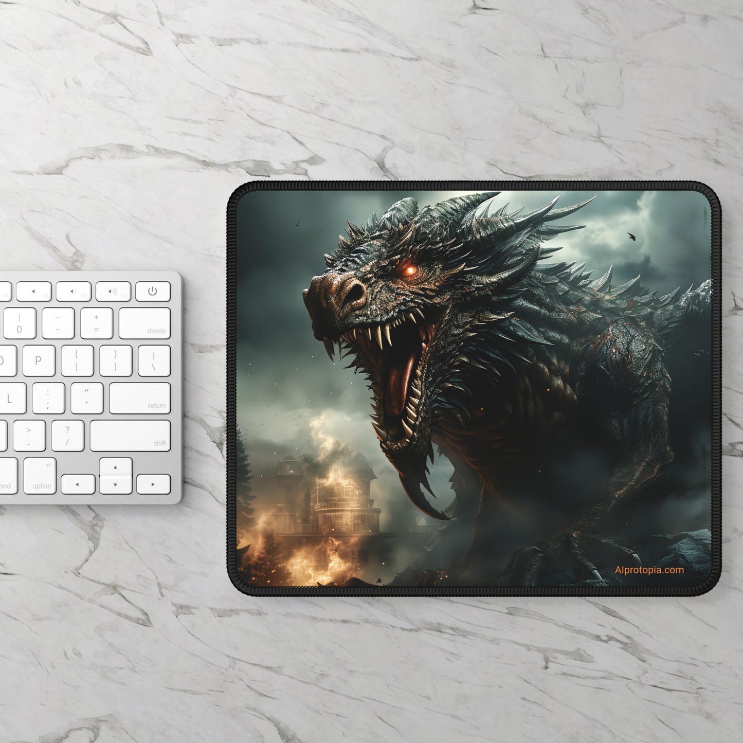 Dragon Fire Mouse Pad. Dragons. Fantasy. AI Art.