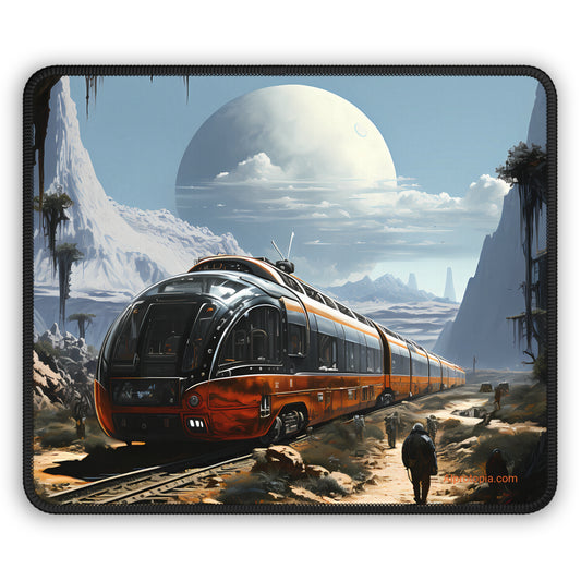 Train on Alien World Mouse Pad. SCI-FI. Planets. Trains. AI Art.
