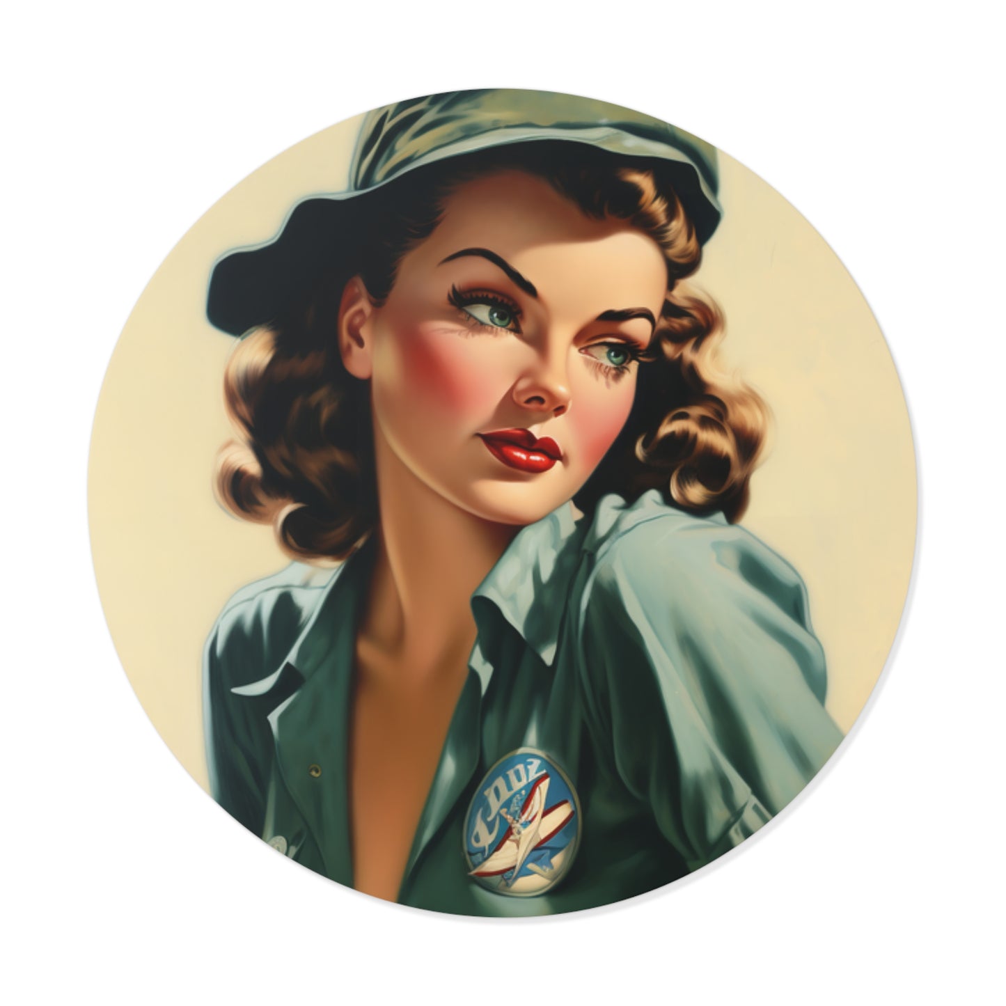 2" x 2" Round Vinyl Stickers. WW2 Pinup Girl Alice. WW2. Pinups. Laptop Stickers. Water bottle. Car. Locker. Notebook. AI art.