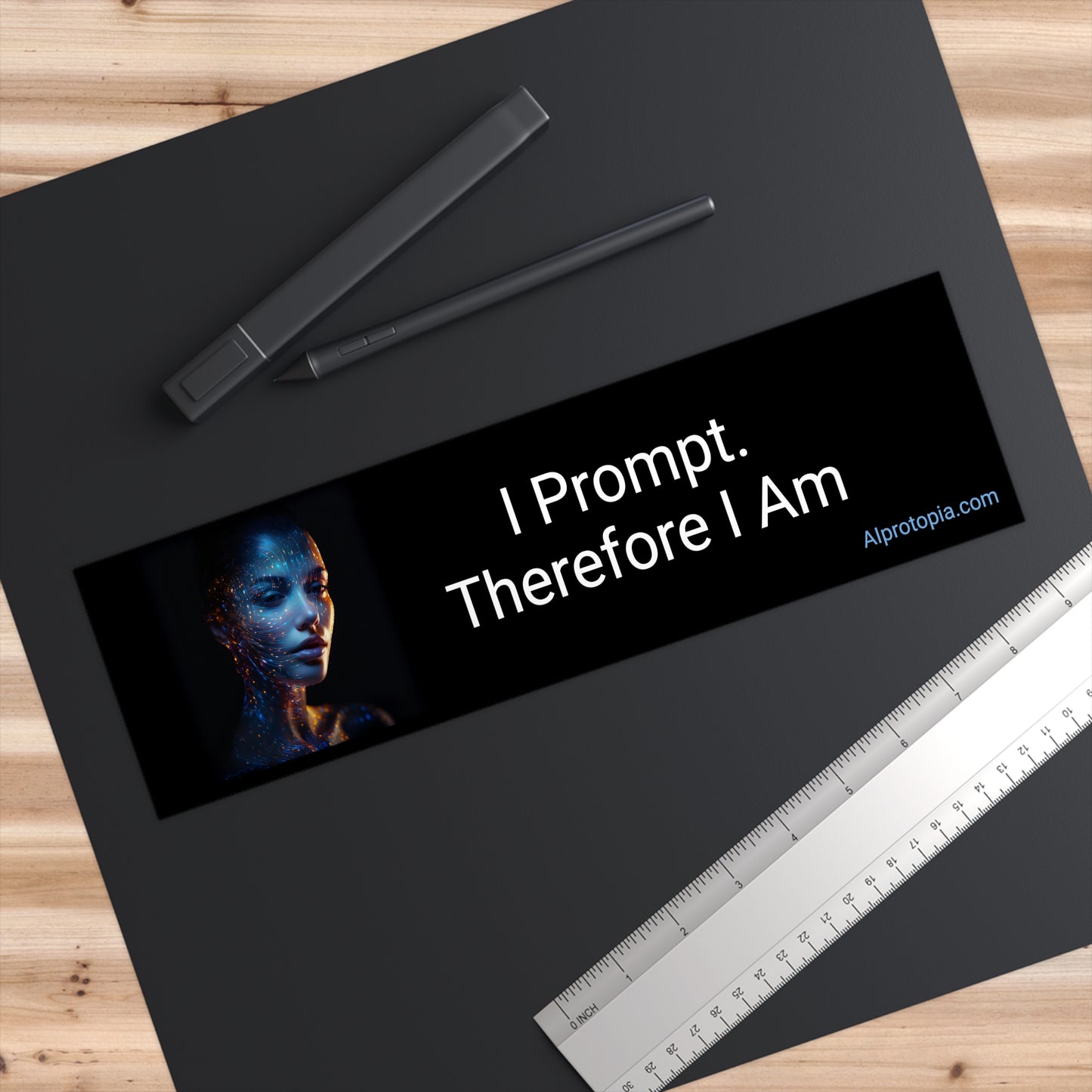 Bumper Sticker 11.5" x 3". AI: "I Prompt. Therefore I Am." Stickers. AI.