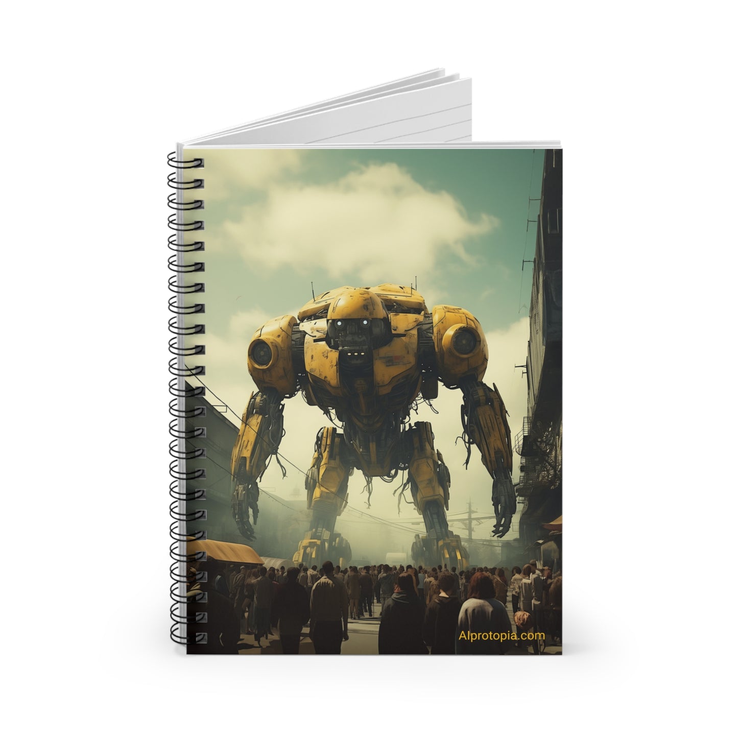 Giant Mech Spiral Notebook. AI art. Robot. Robotics. Mech Warrior. Dystopian.