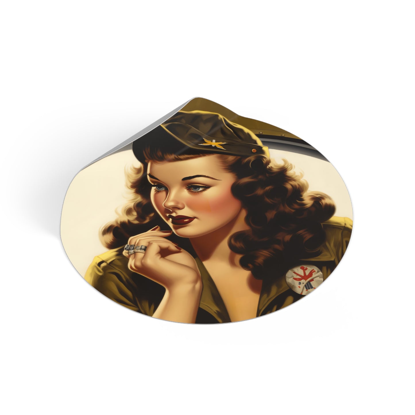 2" x 2" Round Vinyl Stickers. WW2 Pinup Girl Barbara. WW2. Pinups. Laptop Stickers. Water bottle. Car. Locker. AI Art.