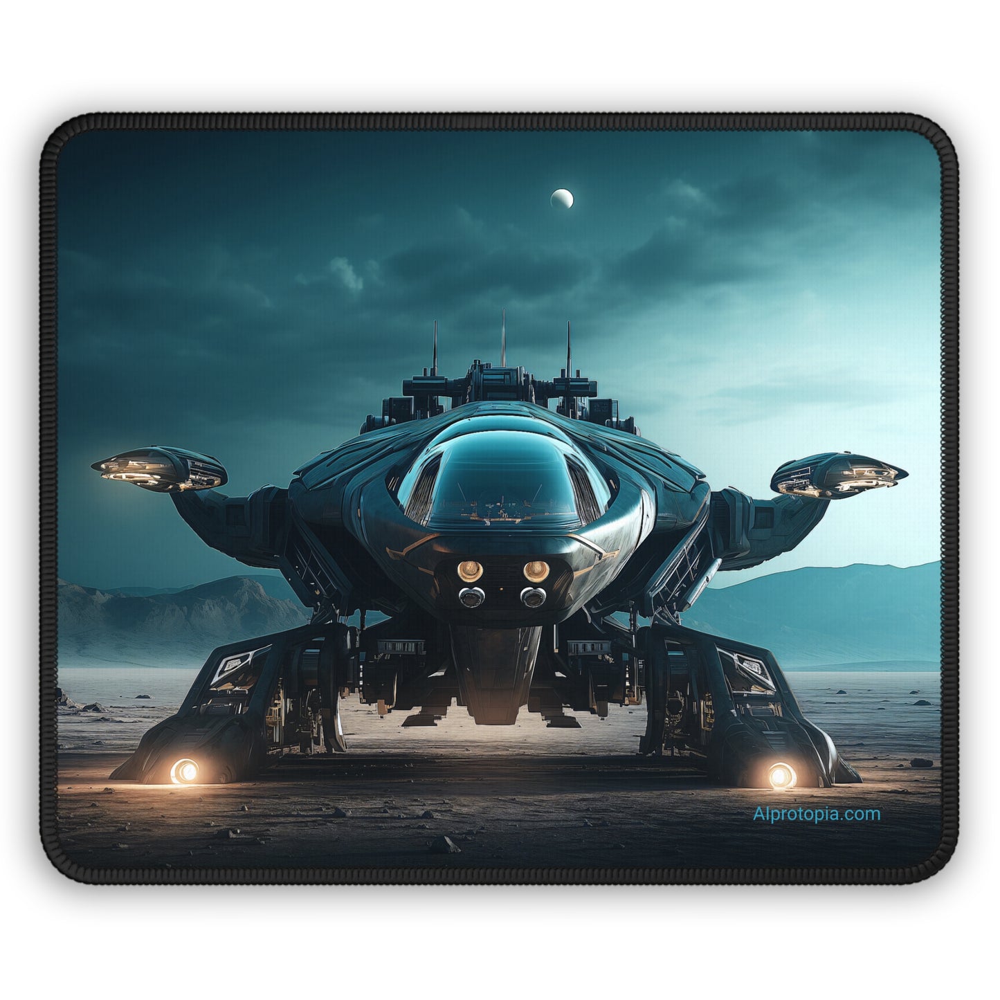 Starship on Alien World Mouse Pad. Space. Sci-Fi. Spaceships. AI Art.